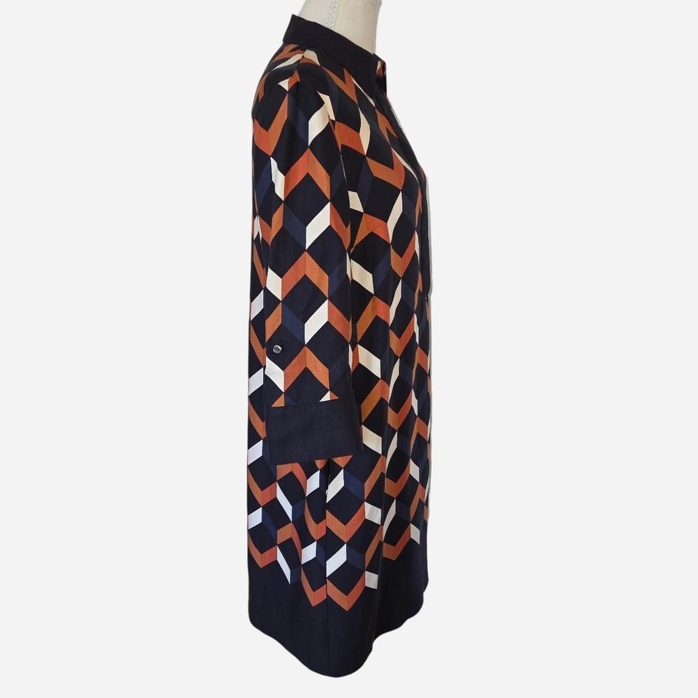 Hobbs Aubery Collared Dress Geometric Retro Diamon Pattern Navy Orange Size 4 - Picture 4 of 9